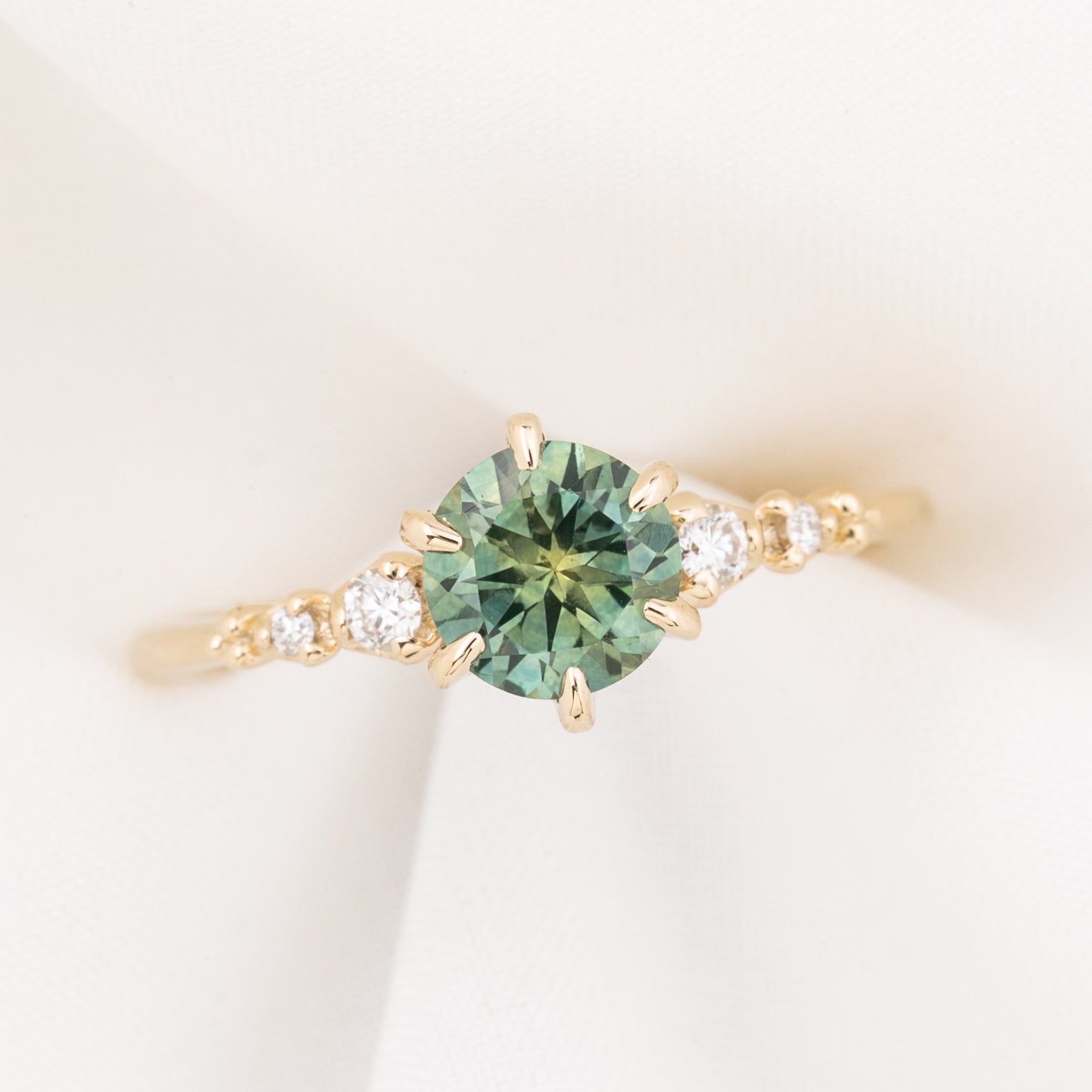 Estel Fleur Six Prongs Ring 1.10ct Parti Green Yellow Montana Sapphire, 14k Yellow Gold (One of a kind)