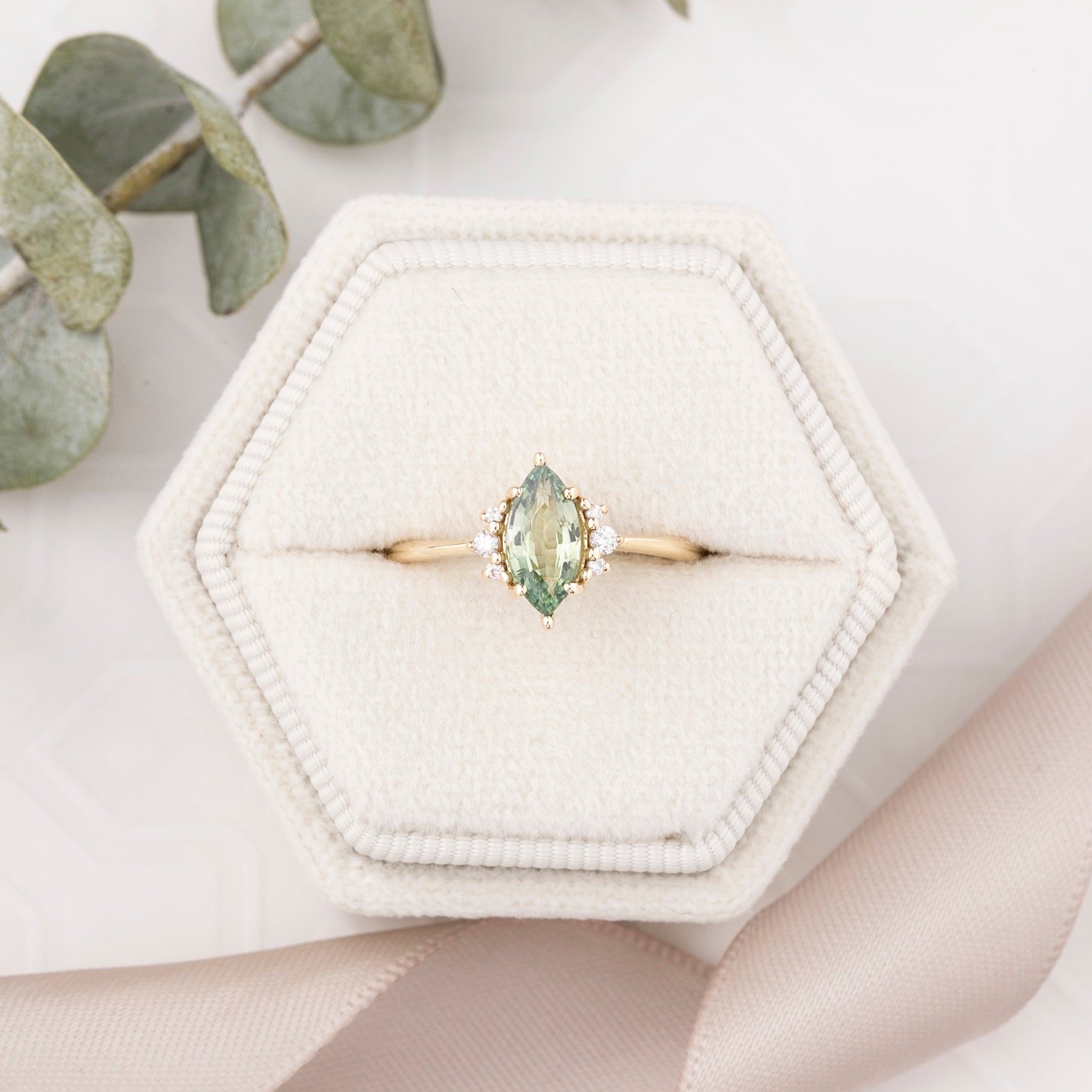 Lena Ring Light Green Madagascar Sapphire, 14k Yellow Gold (One of a kind)