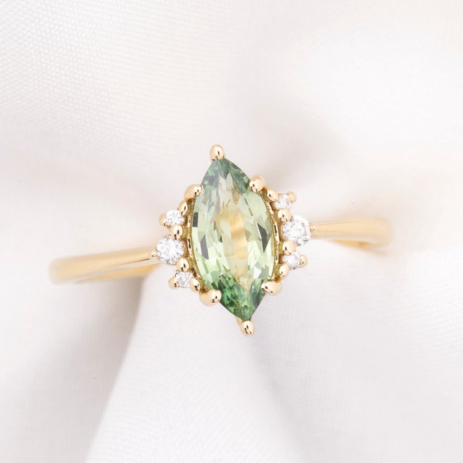 Lena Ring Light Green Madagascar Sapphire, 14k Yellow Gold (One of a kind)