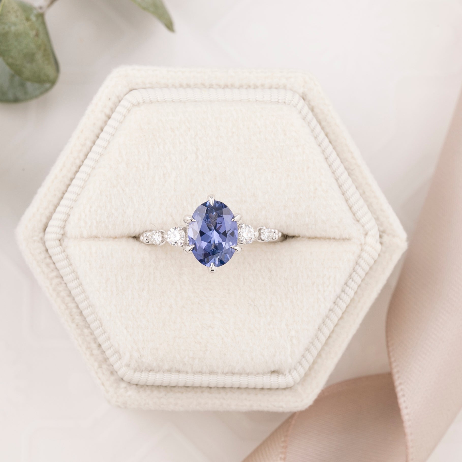 Estel Fleur Six Prongs Ring 1.56ct Blue Umba Sapphire, 14k White Gold (One of a kind)