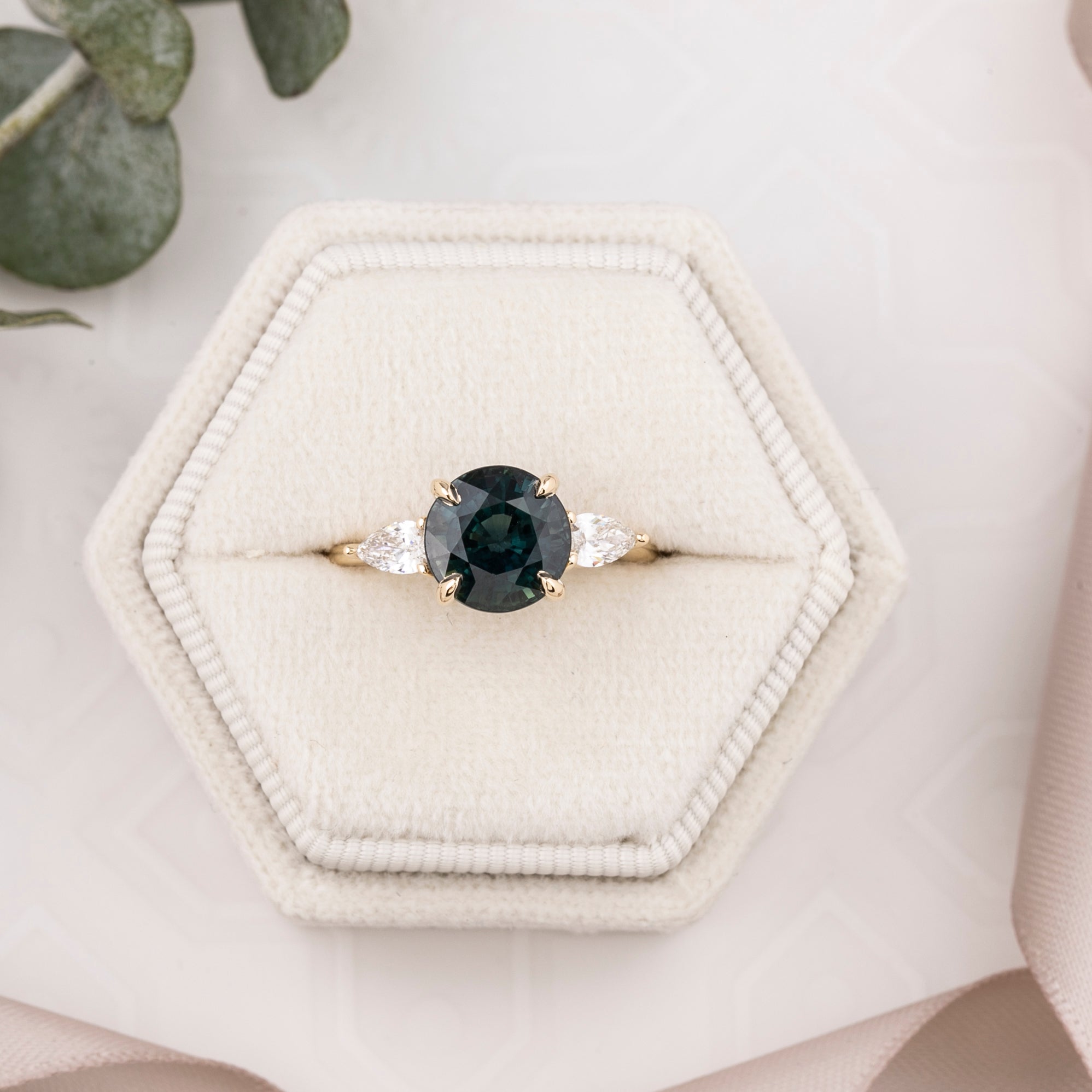 Olivia Grand Ring 3.60ct Blue Green Sapphire, 14k Yellow Gold (One of a kind)