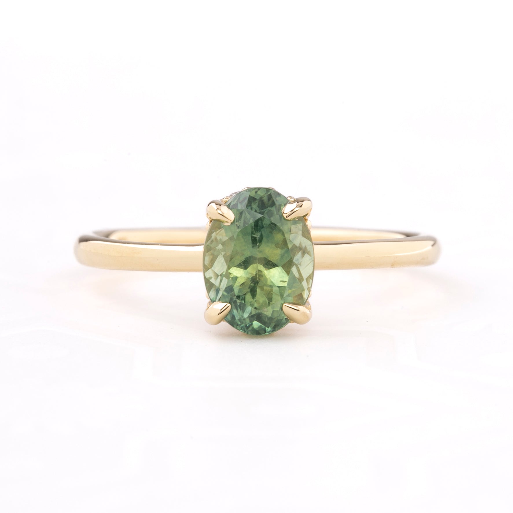 Athena Ring, 1.74ct Light Green Montana Sapphire