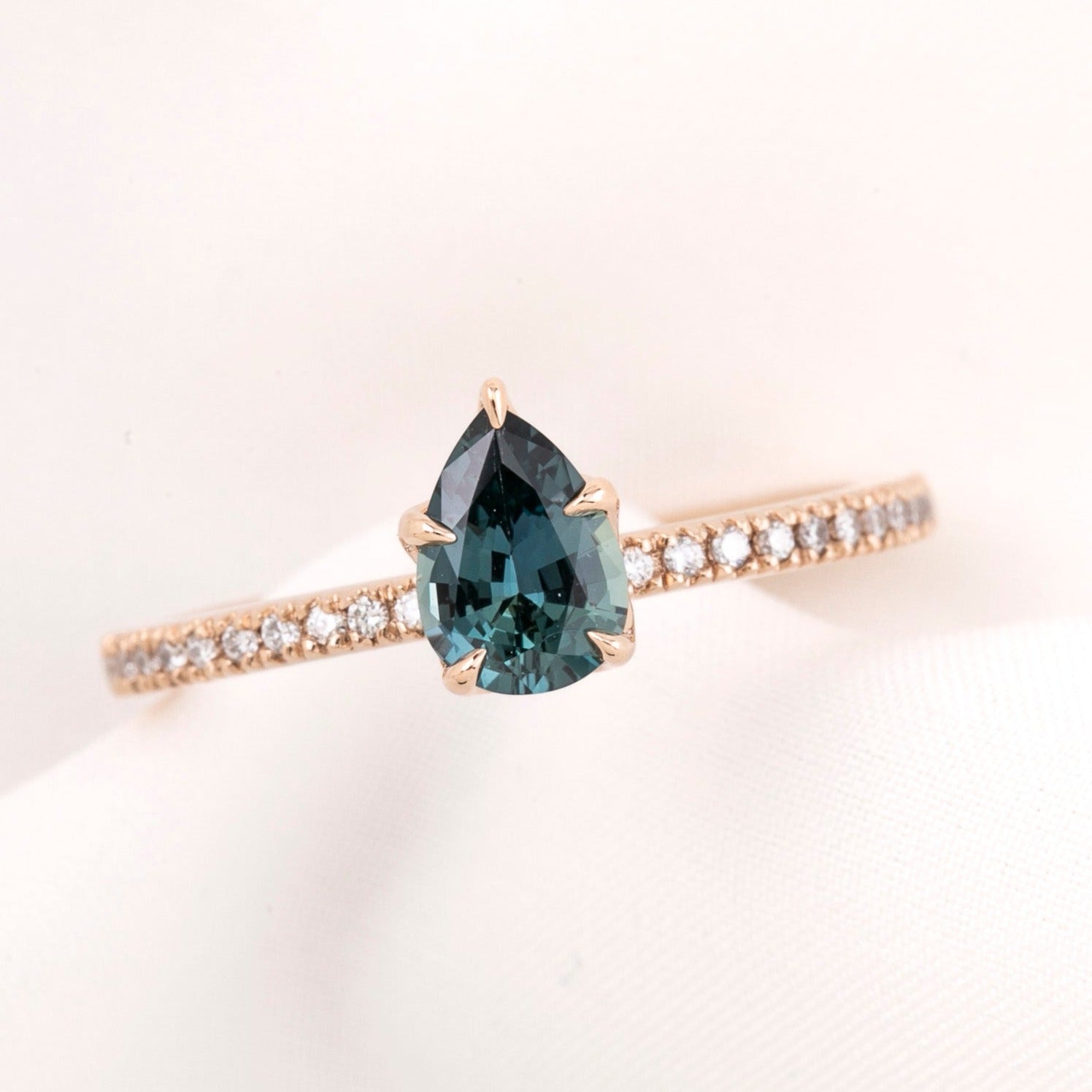 Maria Ring Blue Green Madagascar Sapphire, 14k Rose Gold (One of a kind)