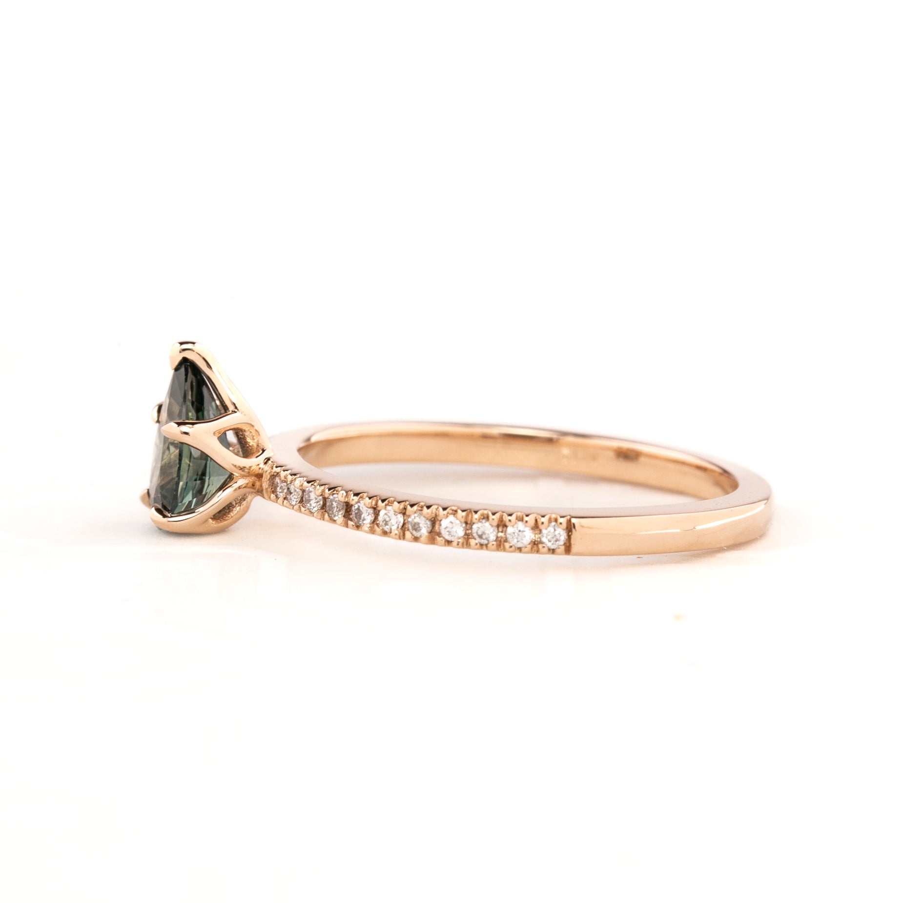 Maria Ring Blue Green Madagascar Sapphire, 14k Rose Gold (One of a kind)