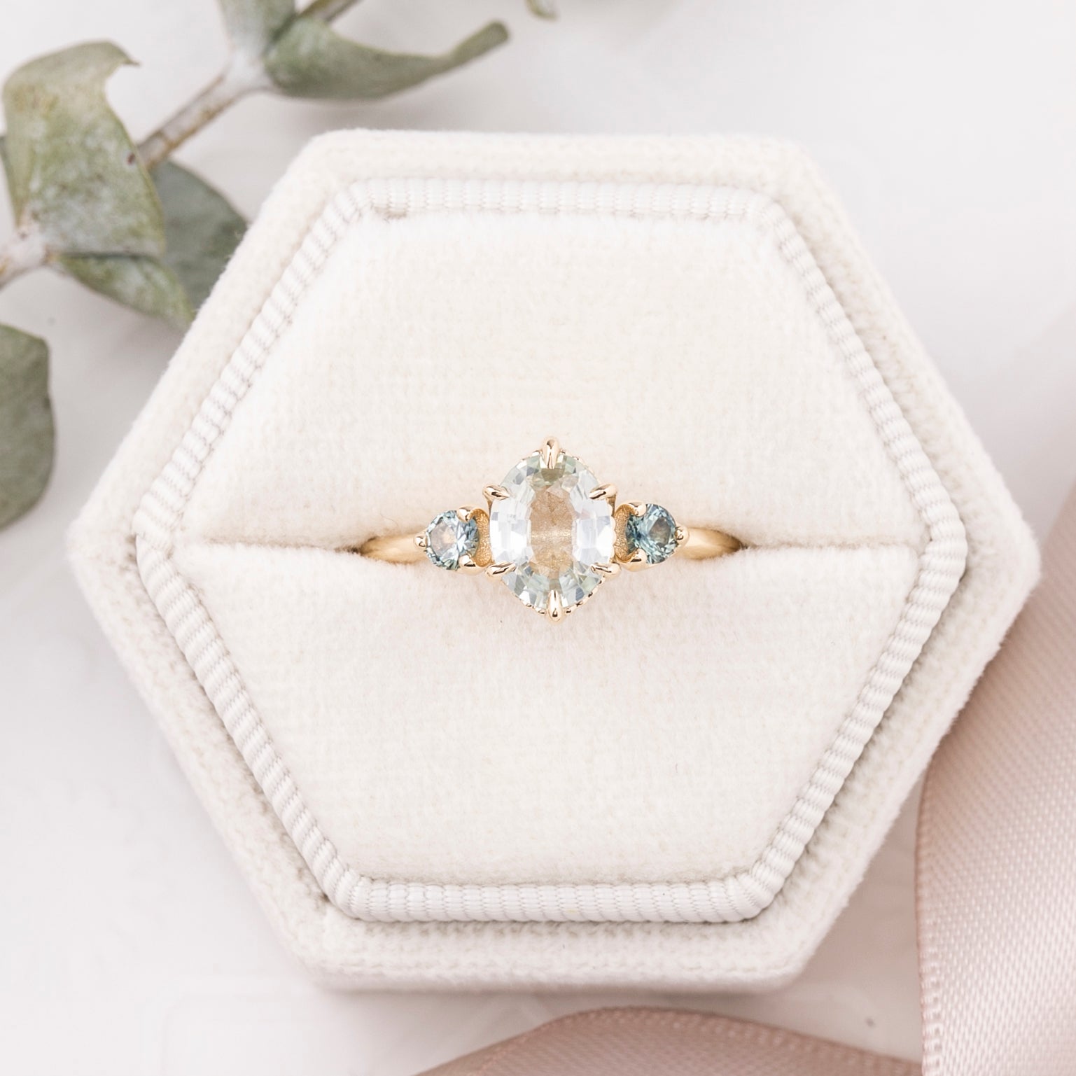 Ayana Ring, 1.23ct Unheated Mint Green Madagascar Sapphire