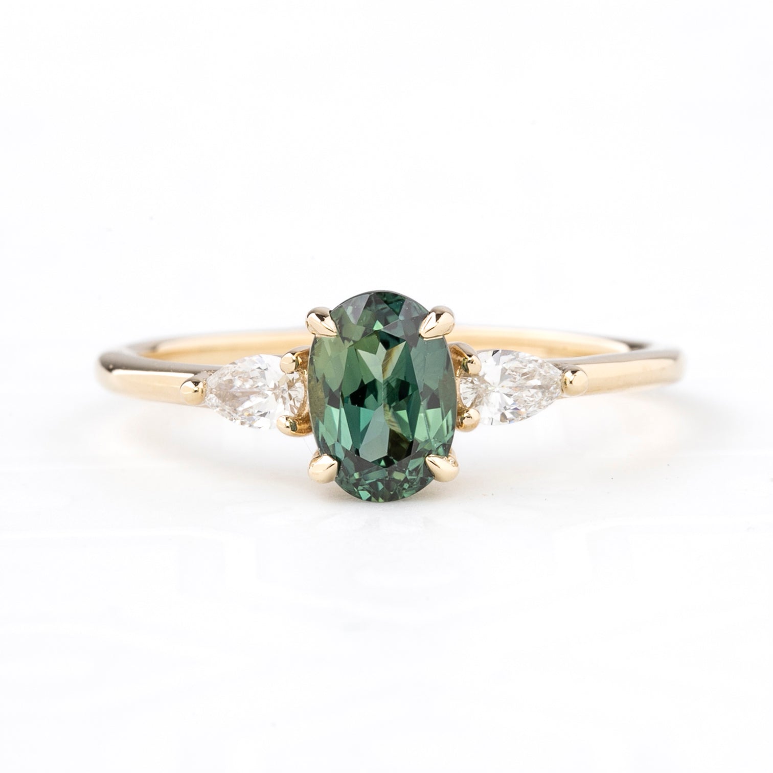 Olivia Ring 1.32ct Green Queensland Sapphire, 14k Yellow Gold (One of a kind)