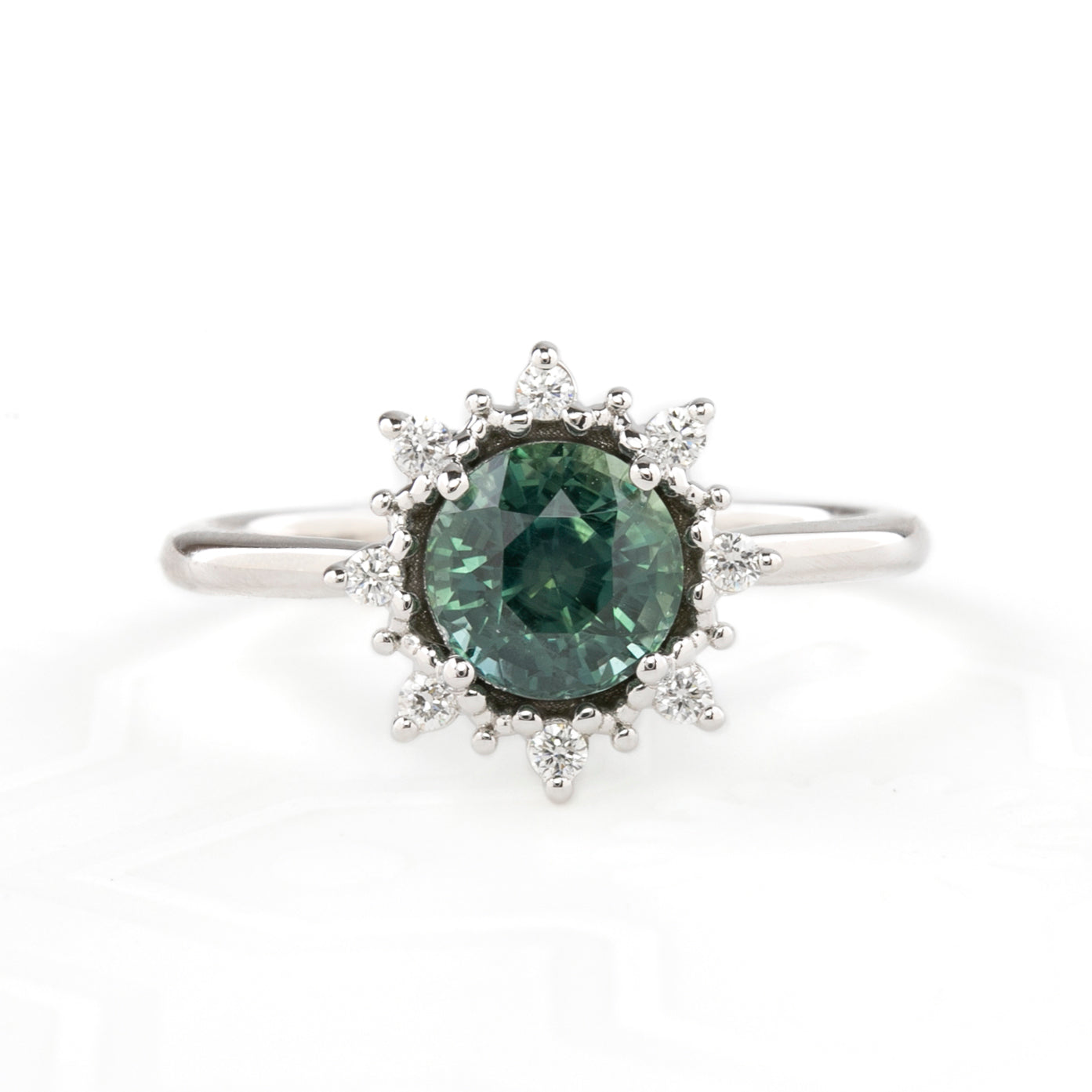 Victoria Ring 1.69ct Green Montana Sapphire, 14k White Gold (One of a kind)