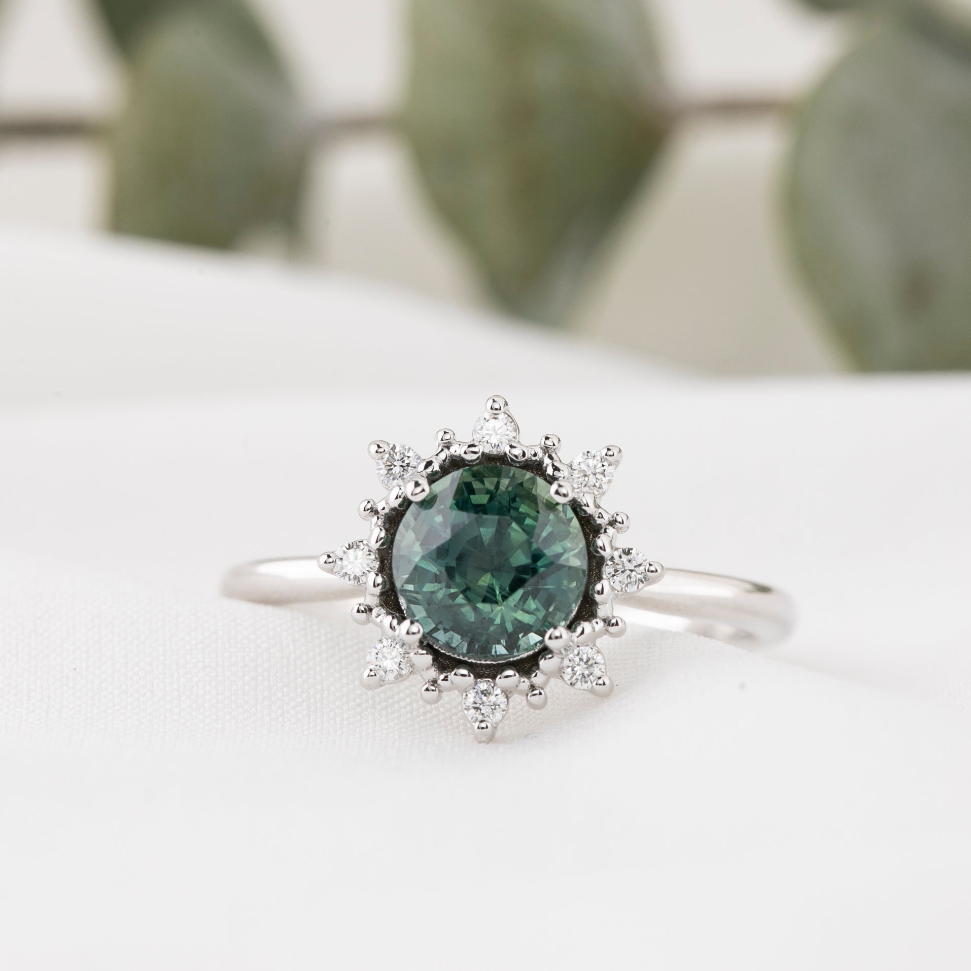 Victoria Ring 1.69ct Green Montana Sapphire, 14k White Gold (One of a kind)