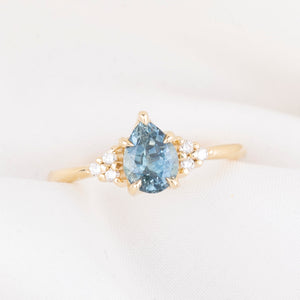 【一点物】テレサリング ・1.27ct・加熱モンタナ産ライトブルーグリーンサファイア・K14YG