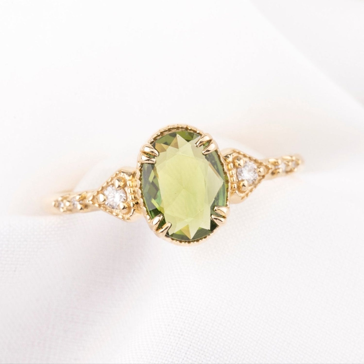 Agatha Ring, 0.90ct Oval Rose Cut Green Sapphire