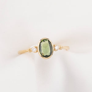 Estel Bezel Ring, 0.60ct Green Sapphire, oval shape gemstone