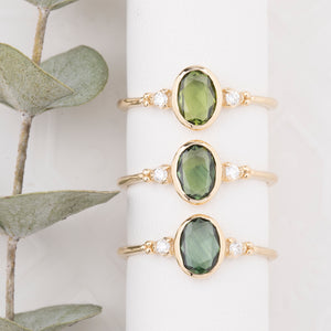 Estel Bezel Ring, 0.60ct Green Sapphire, oval shape gemstone