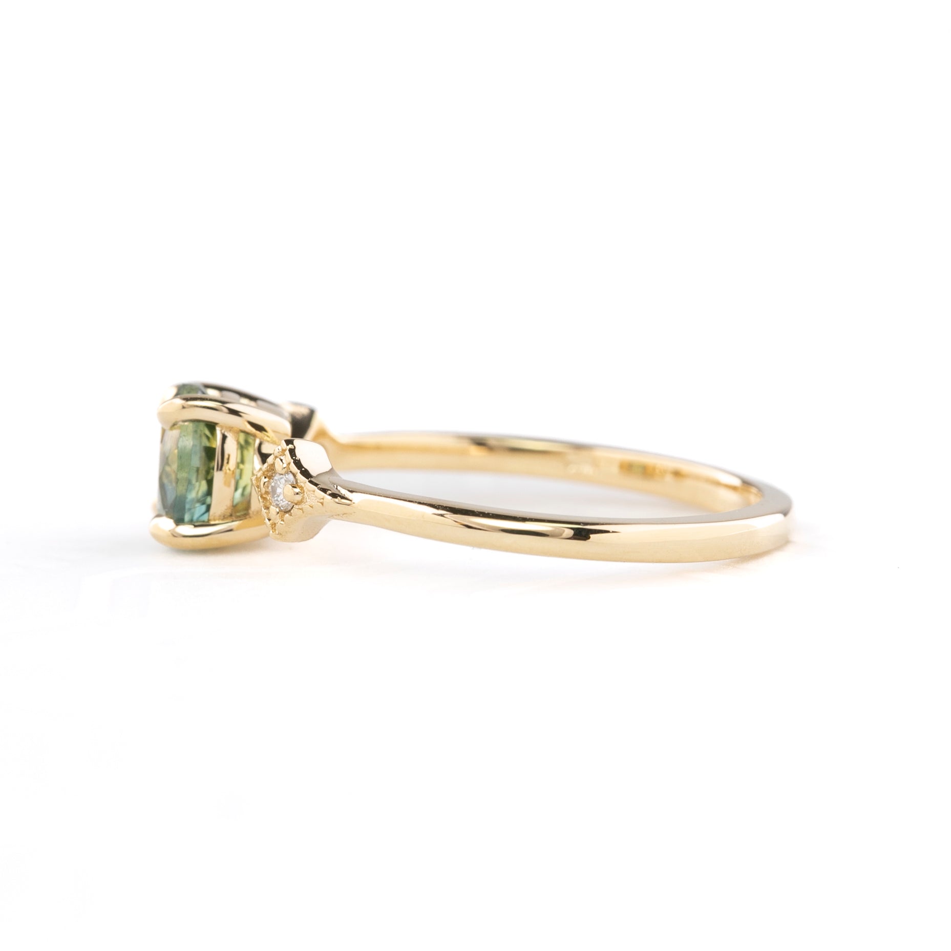 Charlene Ring 1.11ct Parti Green Yellow Montana Sapphire, 14k Yellow Gold (One of a kind)