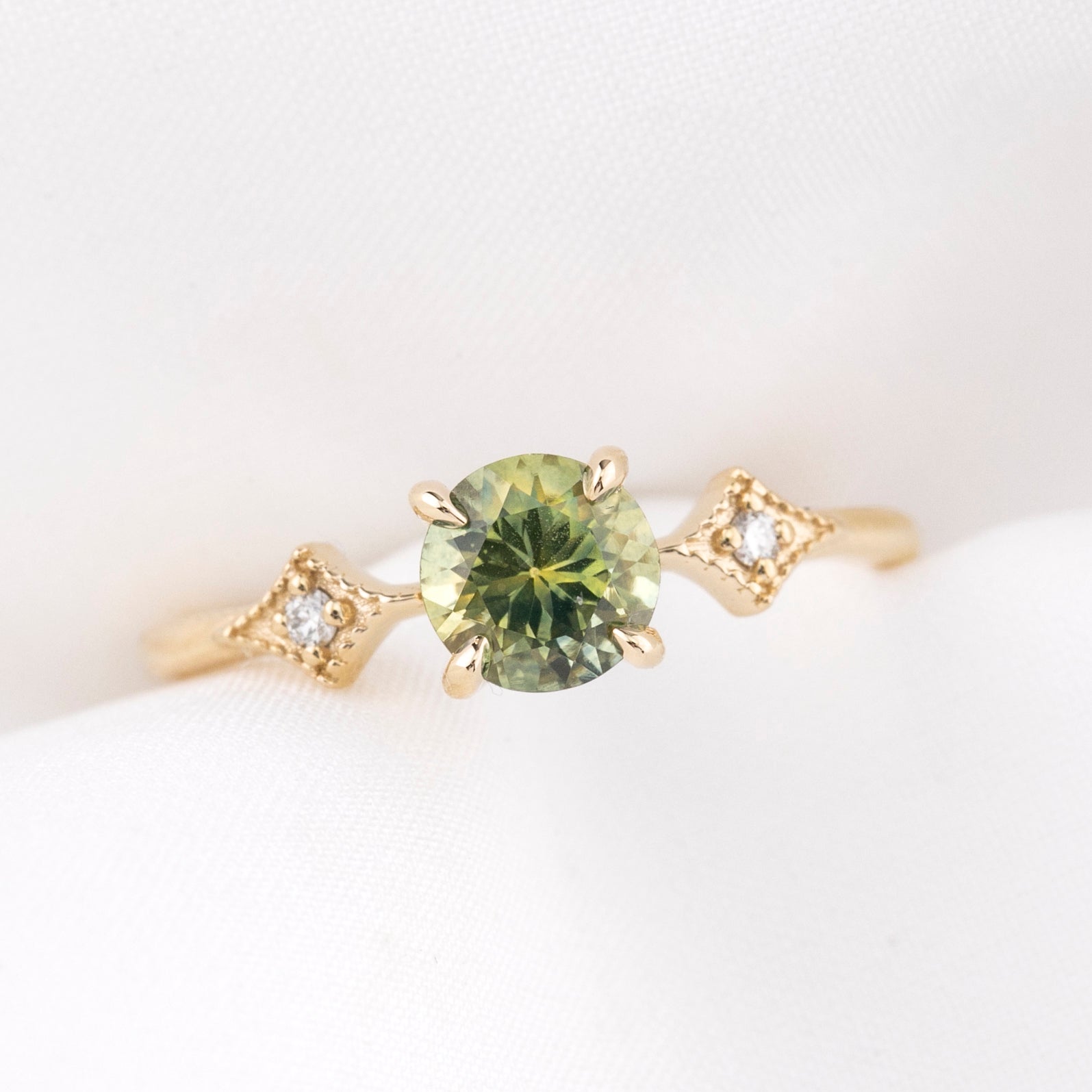 Charlene Ring 1.11ct Parti Green Yellow Montana Sapphire, 14k Yellow Gold (One of a kind)