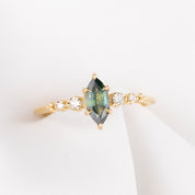 Estel Fleur Ring, 0.79ct Blue Green Madagascar Sapphire