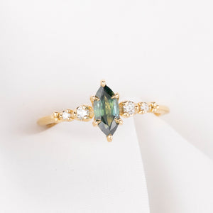 Estel Fleur Ring, 0.79ct Blue Green Madagascar Sapphire