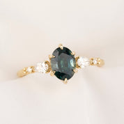 Estel Fleur Petal Ring 1.46ct Teal Blue Montana Sapphiree, 14k Yellow Gold (One of a kind)