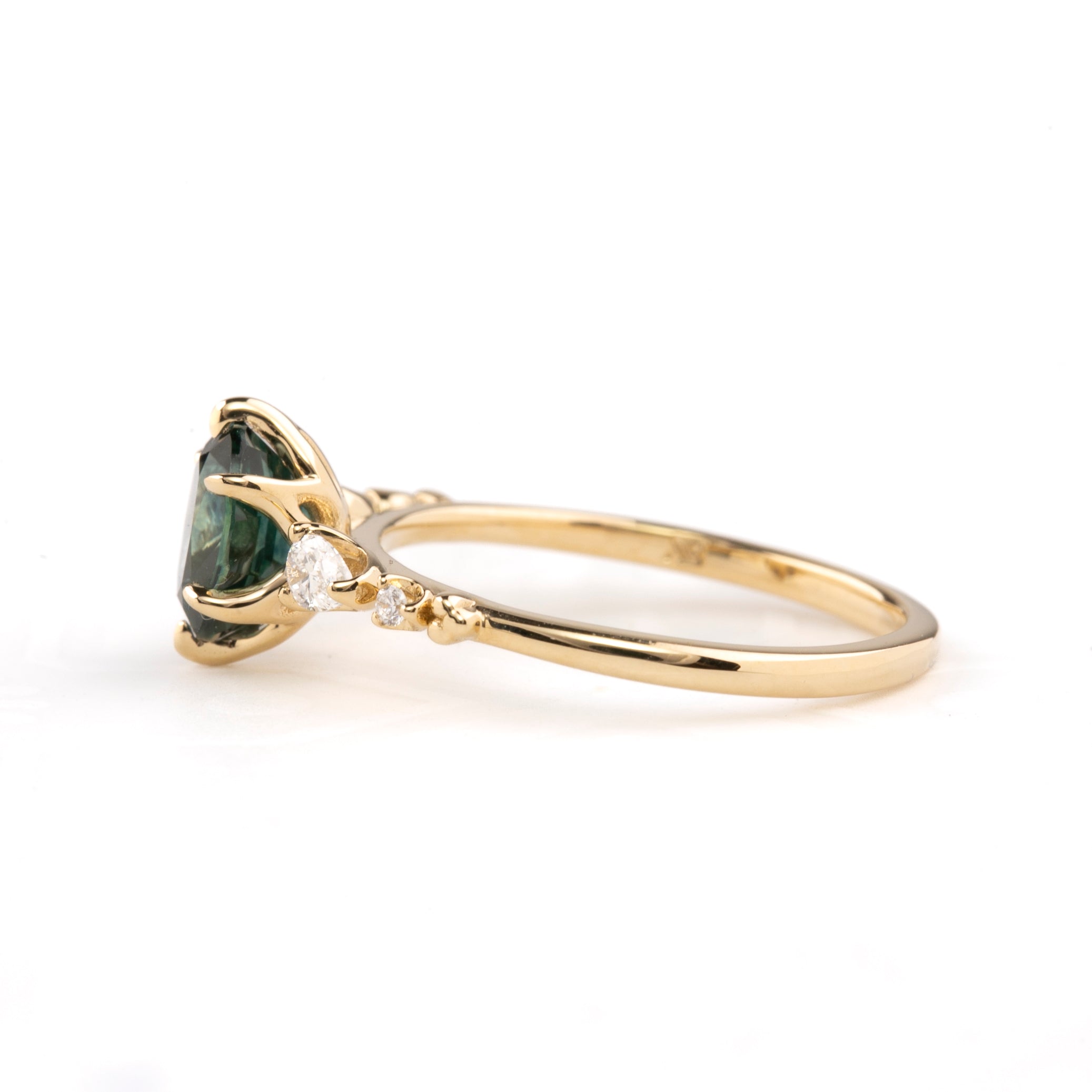 Estel Fleur Petal Ring 1.46ct Teal Blue Montana Sapphiree, 14k Yellow Gold (One of a kind)