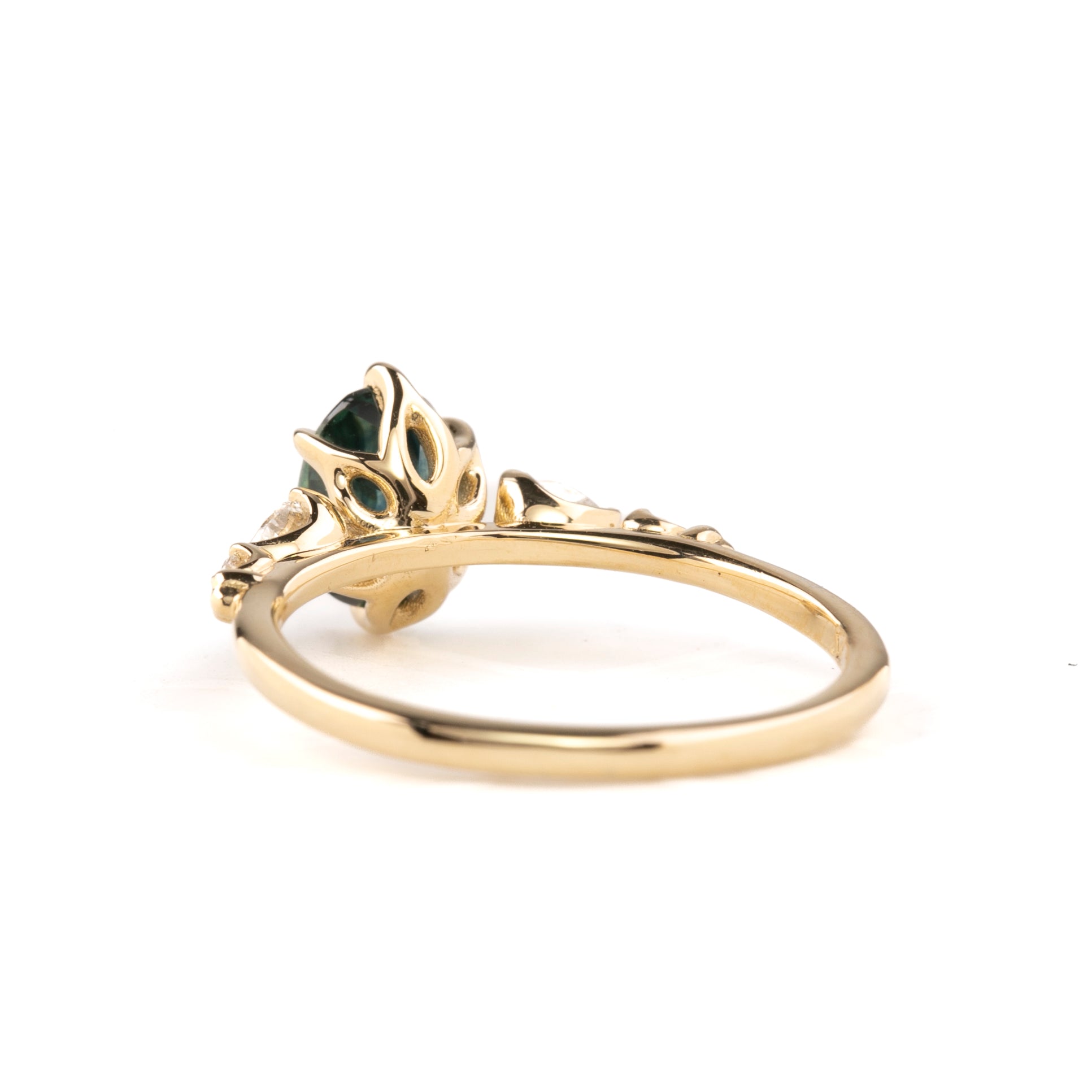 Estel Fleur Petal Ring 1.46ct Teal Blue Montana Sapphiree, 14k Yellow Gold (One of a kind)