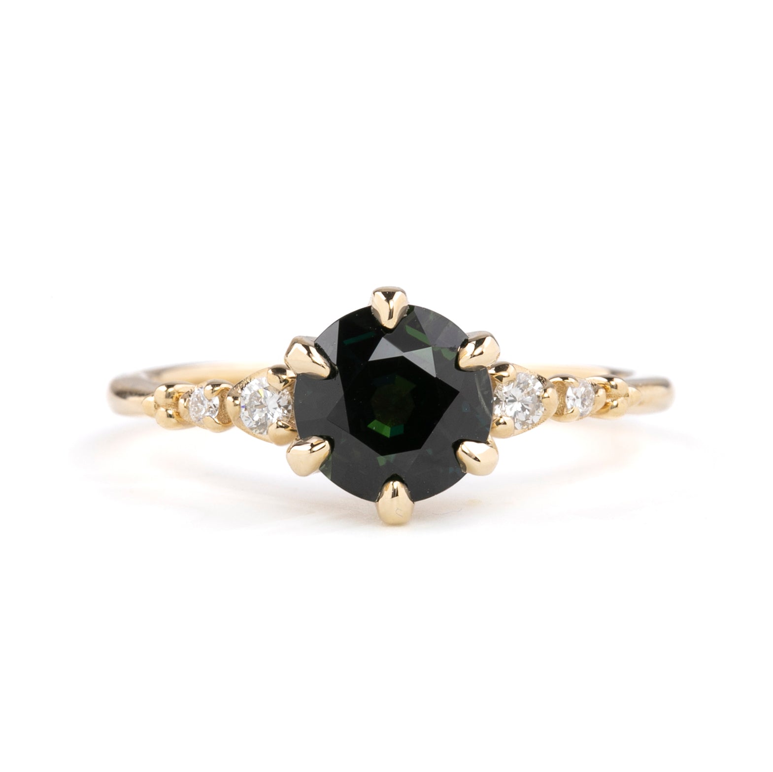 【一点物】エステルフルールリング ・1.38ct・加熱モンタナ産パルティグリーンサファイア・K14YG