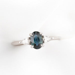Olivia Ring,0.85ct Teal Blue Madagascar Sapphire, oval shape gemstone