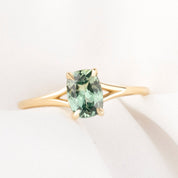 Kylie Ring, 1.22ct Light Blue Green Montana Sapphire