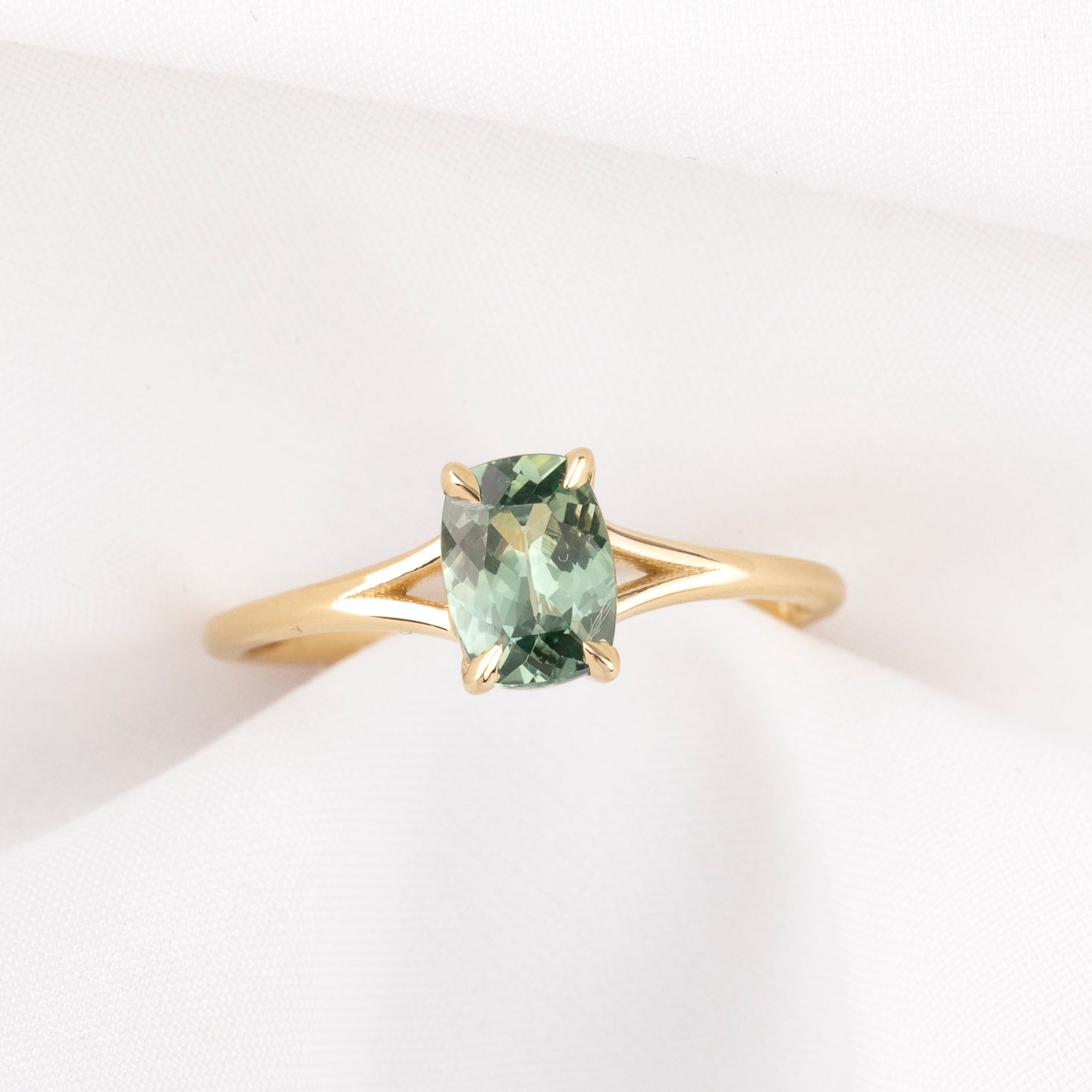 Kylie Ring, 1.22ct Light Blue Green Montana Sapphire