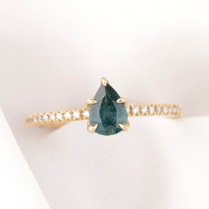 【一点物】マリアリング ・0.8ct・モンタナ産グリーンサファイア・K14YG