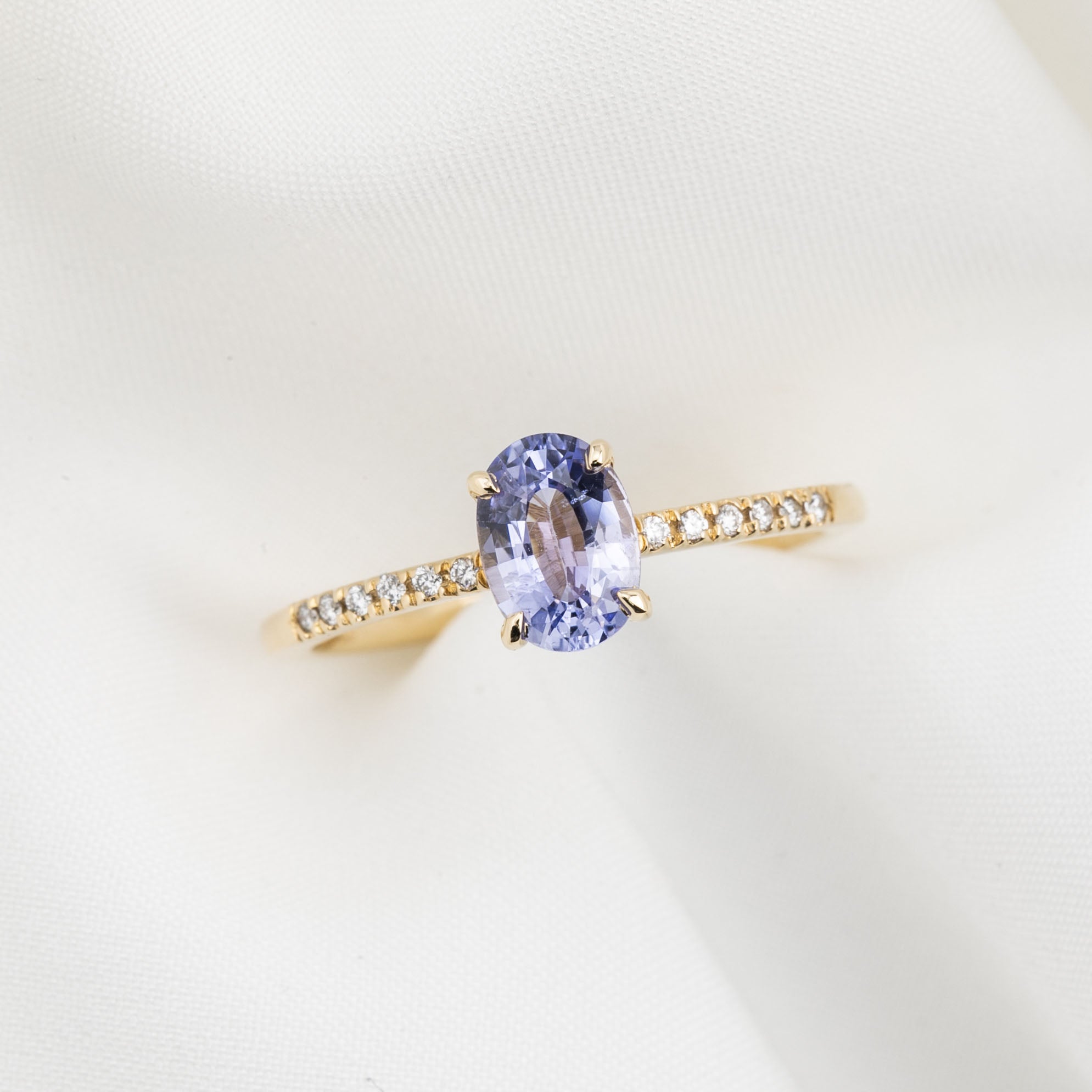 Audrey Ring 1.02ct Lavender Blue Ceylon Sapphire, 14K Yellow Gold (One of a kind)