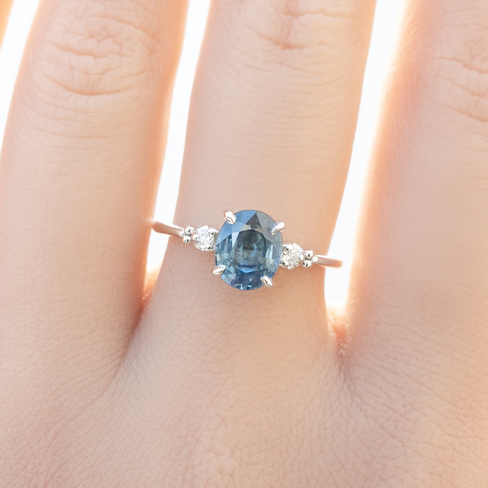 Estel Ring 1.87ct Oval Blue Sapphire, 14K White Gold (One of a kind)