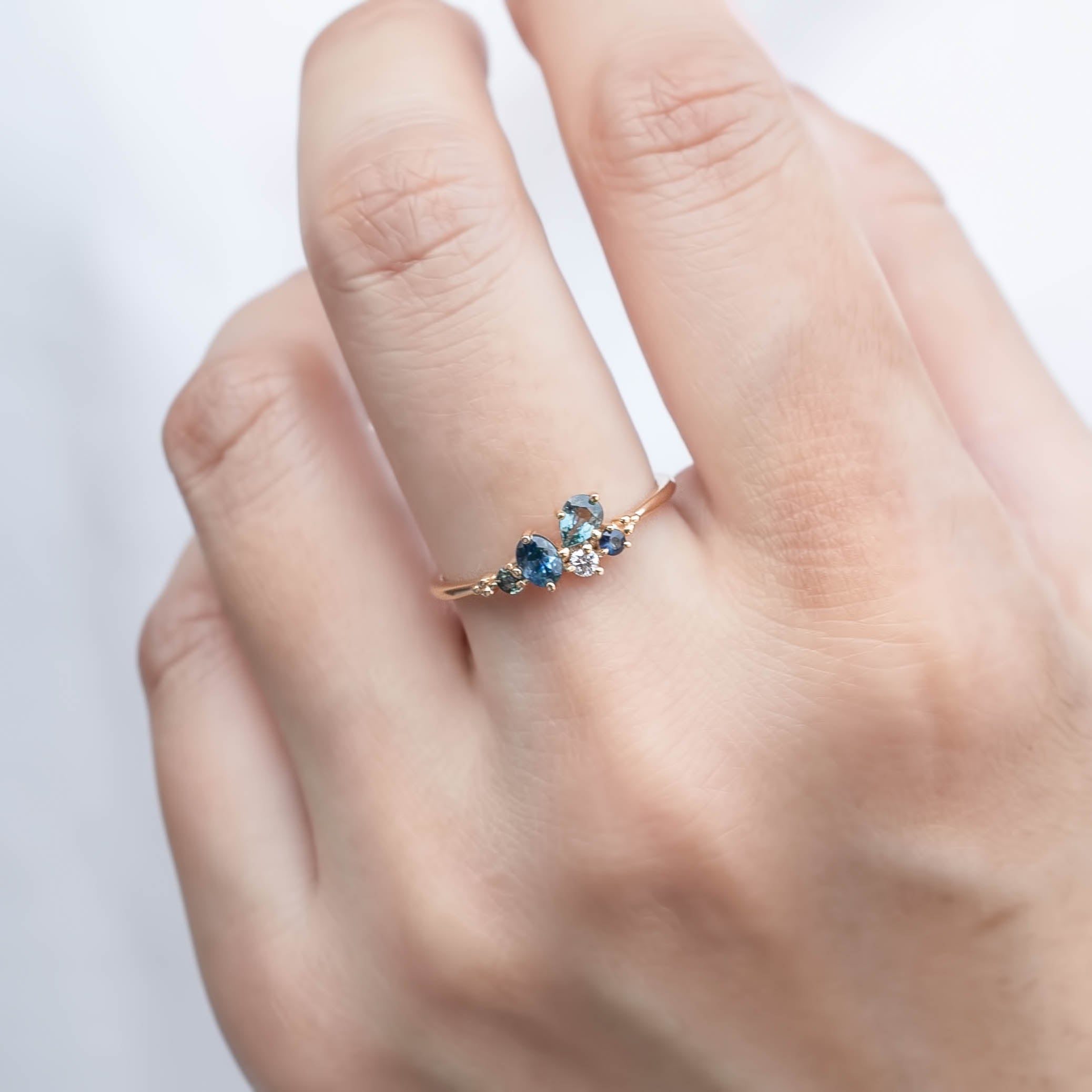 Five Stones Sapphire and Diamond Stardust Cluster Ring