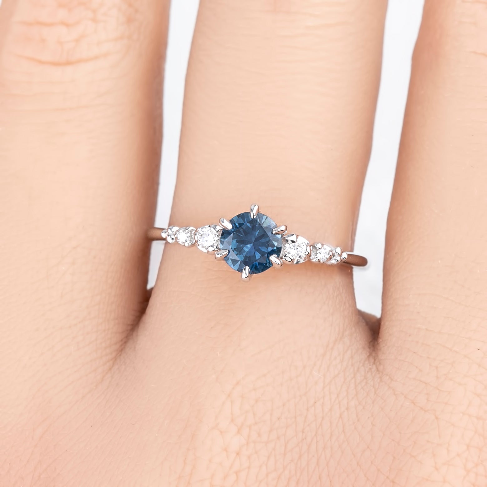 Estel Fleur Six Prongs Ring 0.72ct Blue Montana Sapphire, 14k White Gold (One of a kind)