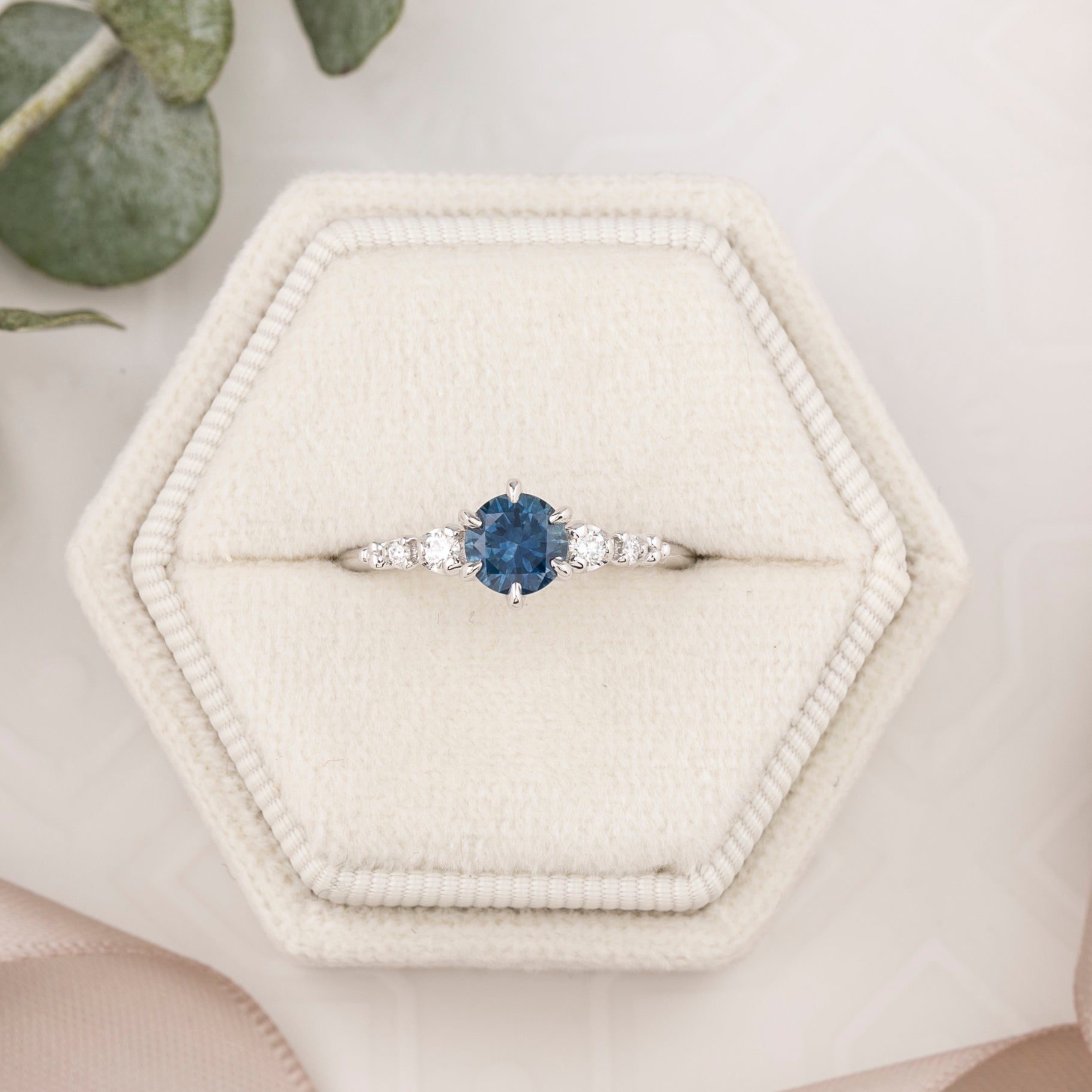 Estel Fleur Six Prongs Ring 0.72ct Blue Montana Sapphire, 14k White Gold (One of a kind)