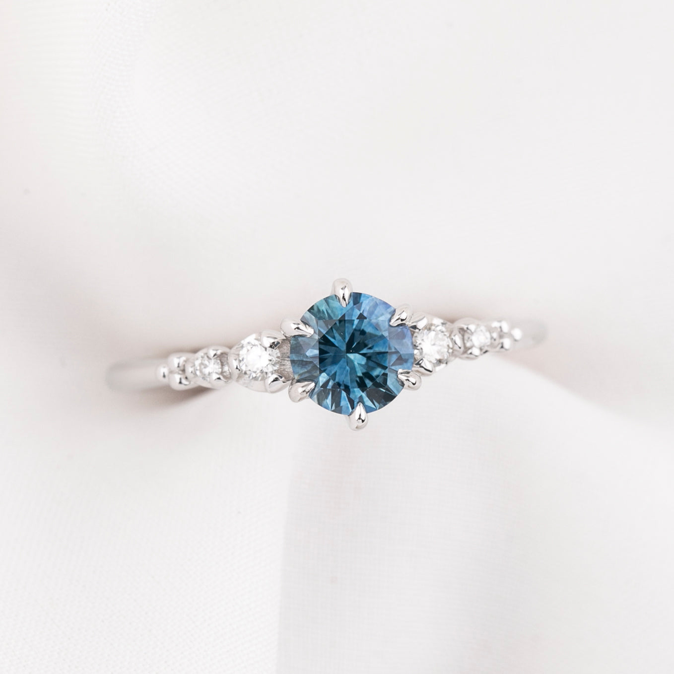 Estel Fleur Six Prongs Ring 0.72ct Blue Montana Sapphire, 14k White Gold (One of a kind)