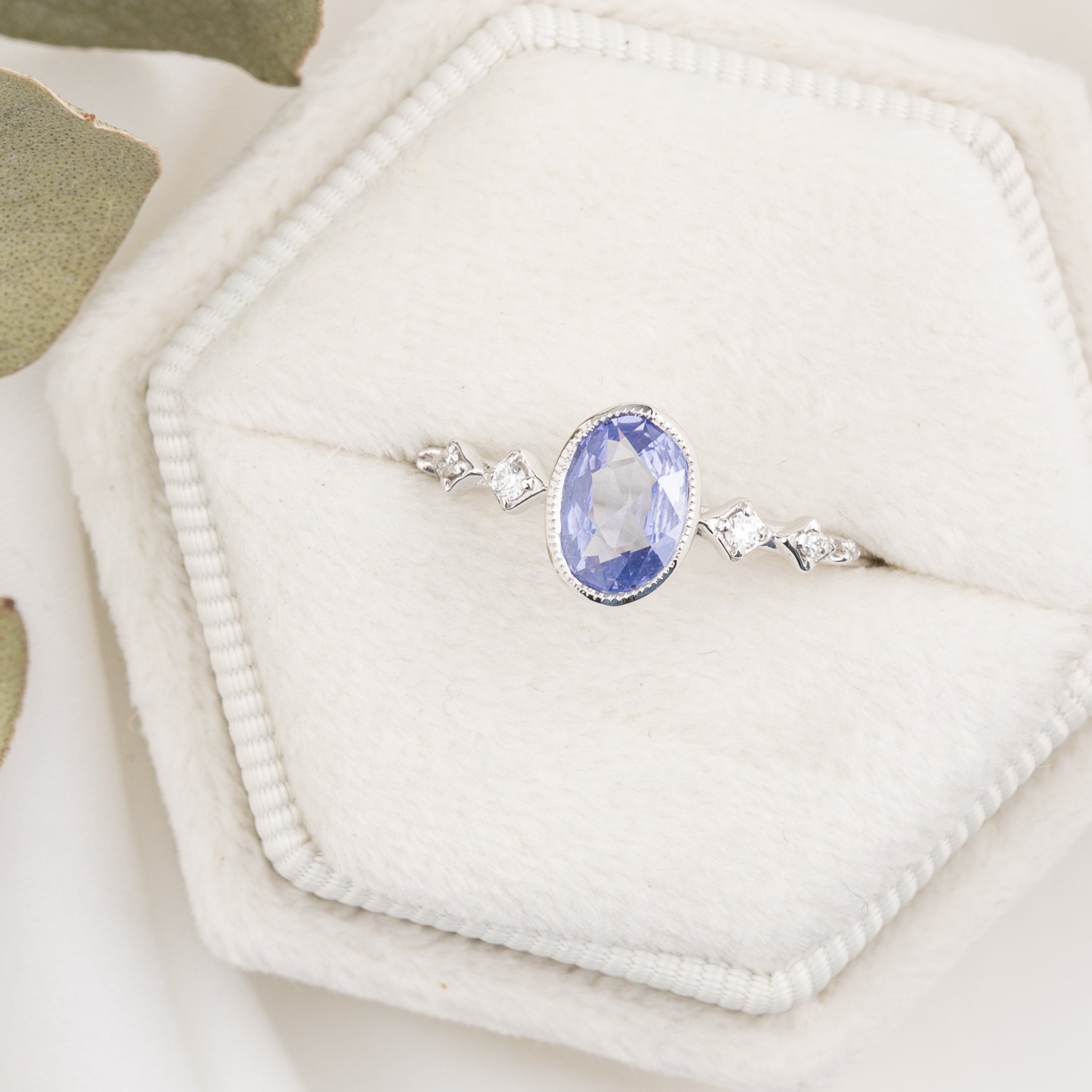 Celeste Ring 0.76ct Light Blue Madagascar Sapphire, 14K White Gold (One of a kind)