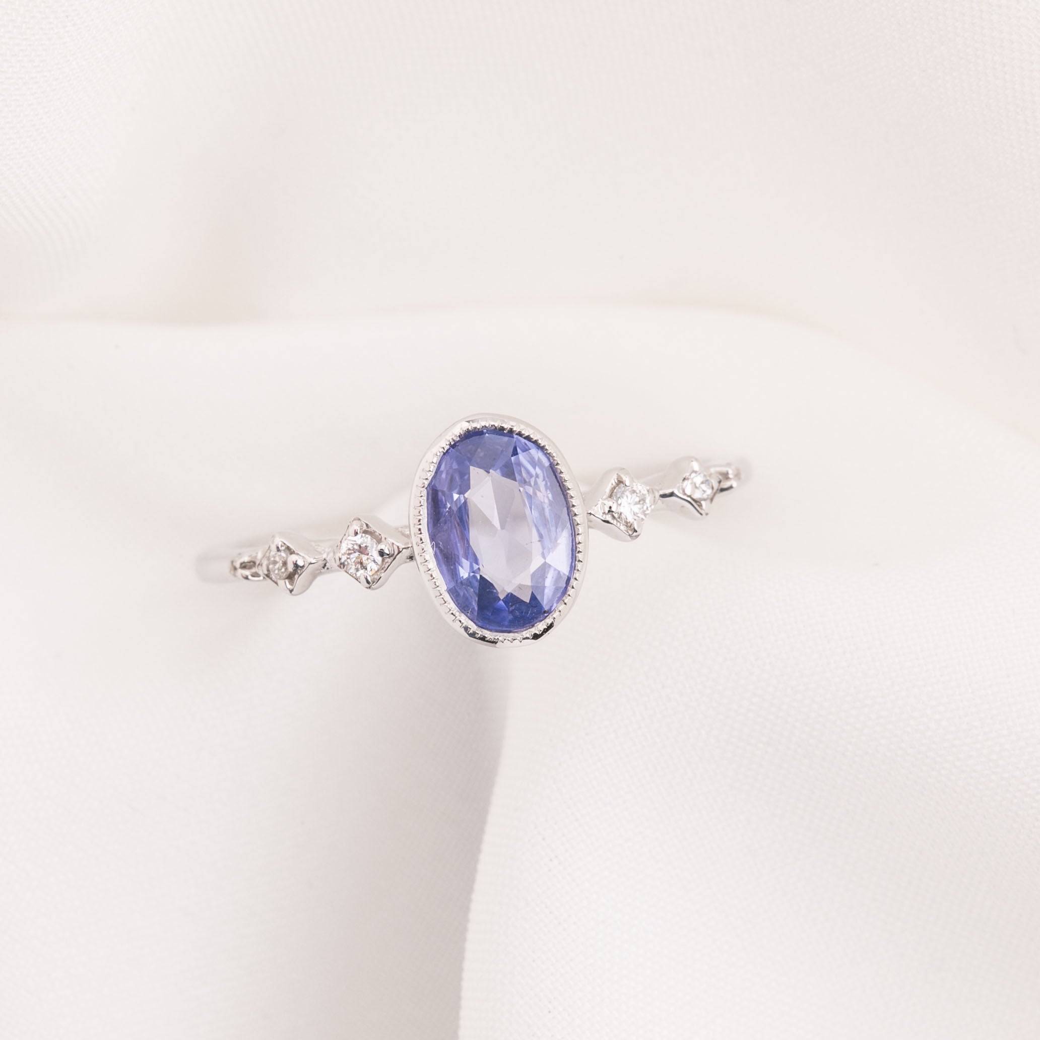 Celeste Ring 0.76ct Light Blue Madagascar Sapphire, 14K White Gold (One of a kind)