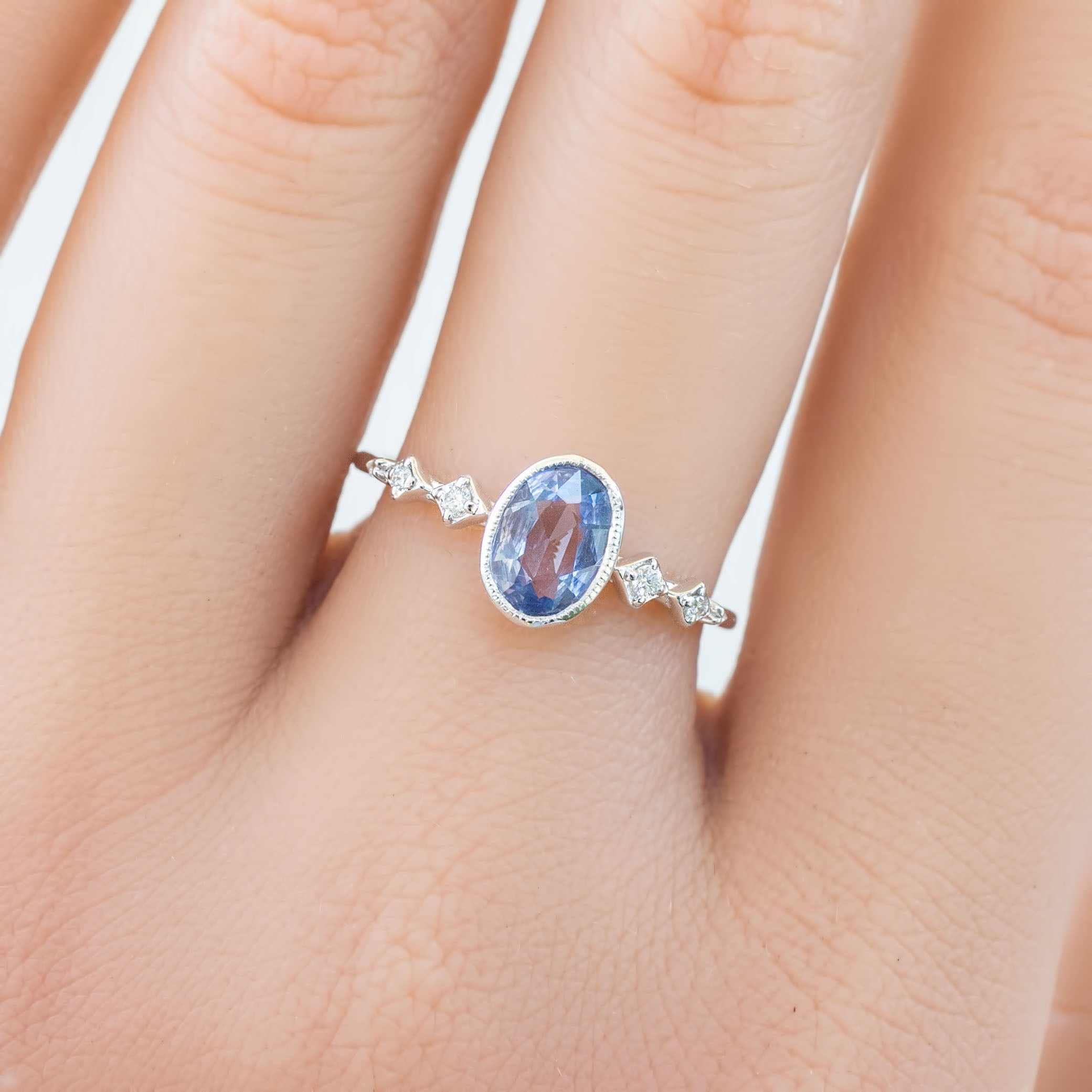 Celeste Ring 0.76ct Light Blue Madagascar Sapphire, 14K White Gold (One of a kind)