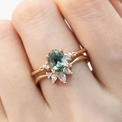 1.28ct Light Parti Blue Green Montana Sapphire, 7.48x5.46x3.81mm and gloria ring