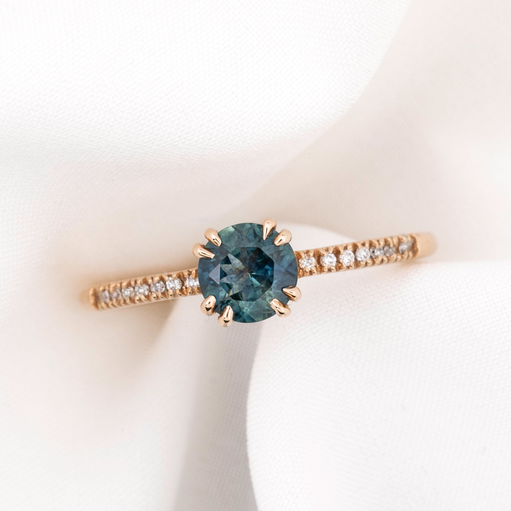 Sabrina Ring, 0.76ct Teal Blue Montana Sapphire, 14k Rose Gold