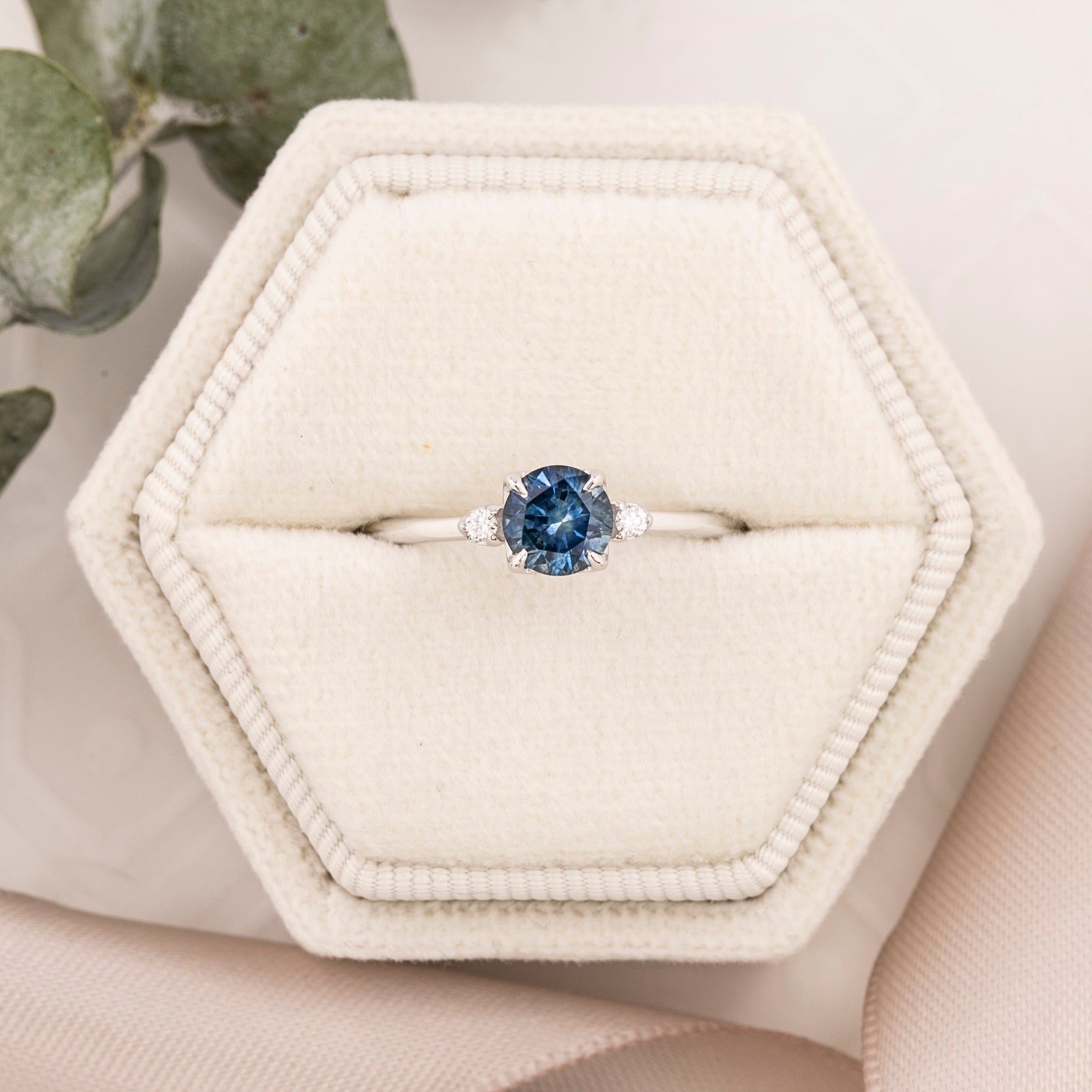 Sofia Ring 0.77ct Blue Montana Round Sapphire, 14k White Gold (One of a kind)