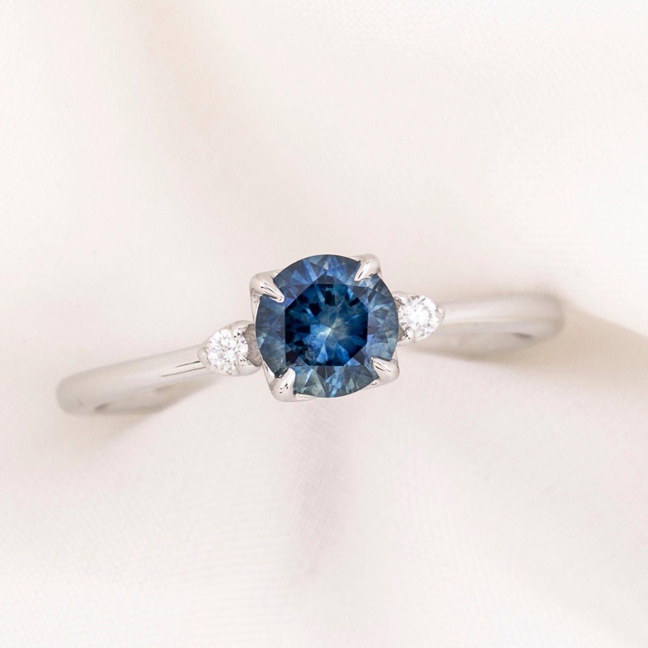 Sofia Ring 0.77ct Blue Montana Round Sapphire, 14k White Gold (One of a kind)