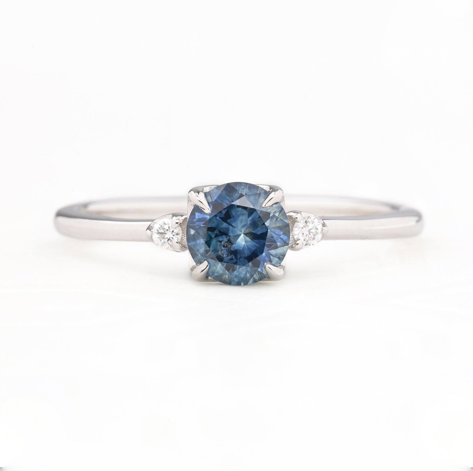 Sofia Ring 0.77ct Blue Montana Round Sapphire, 14k White Gold (One of a kind)