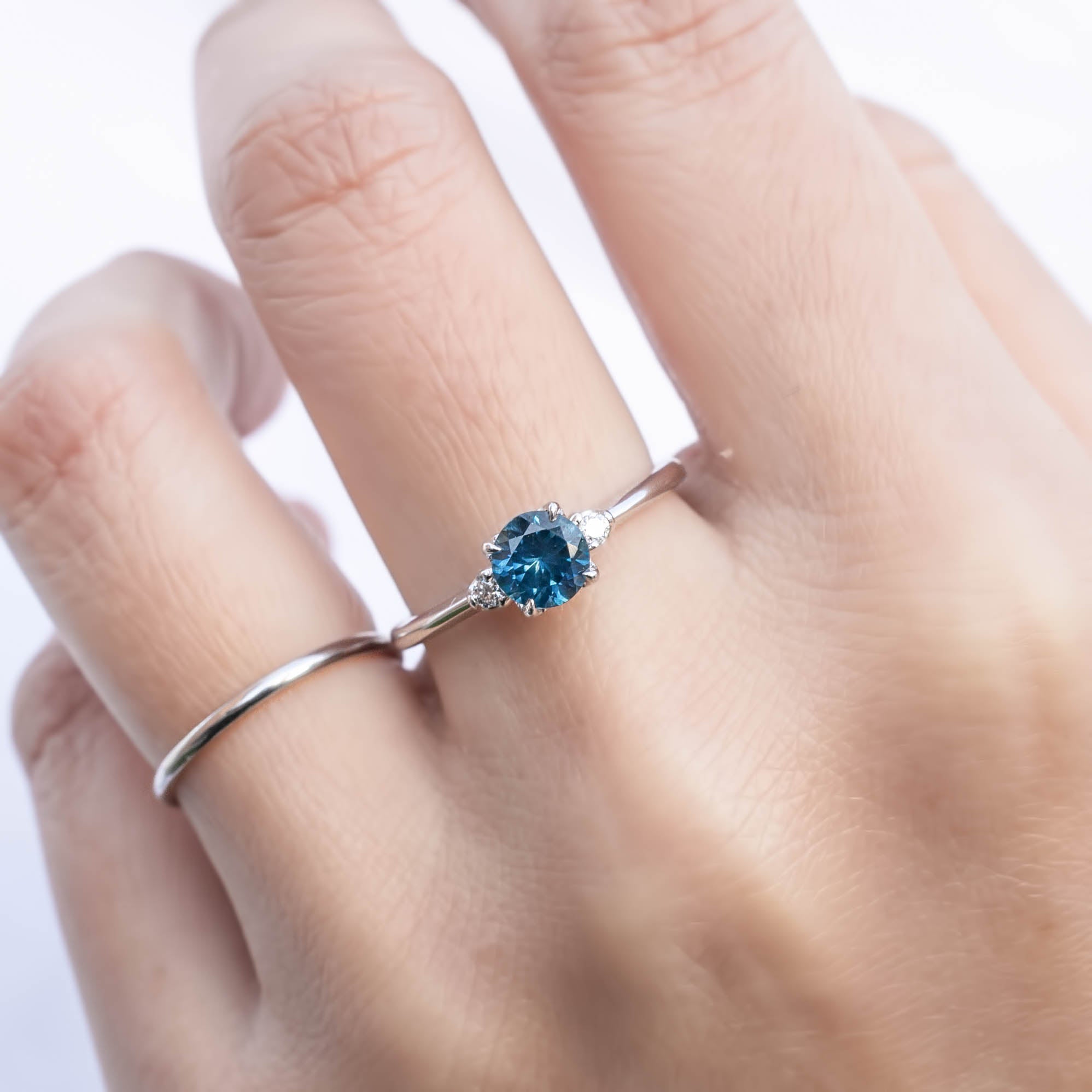 Sofia Ring 0.77ct Blue Montana Round Sapphire, 14k White Gold (One of a kind)