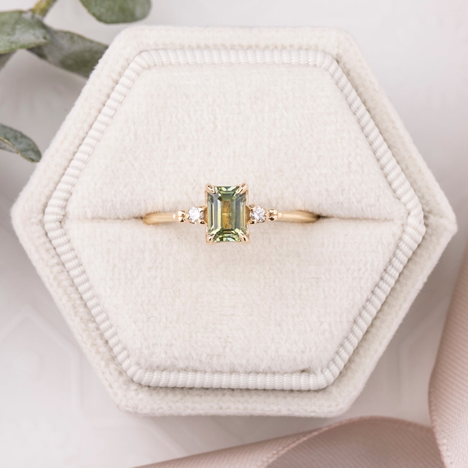 Estel Ring 1.05ct Light Green Emerald Montana Sapphire, 14K Yellow Gold (One of a kind)