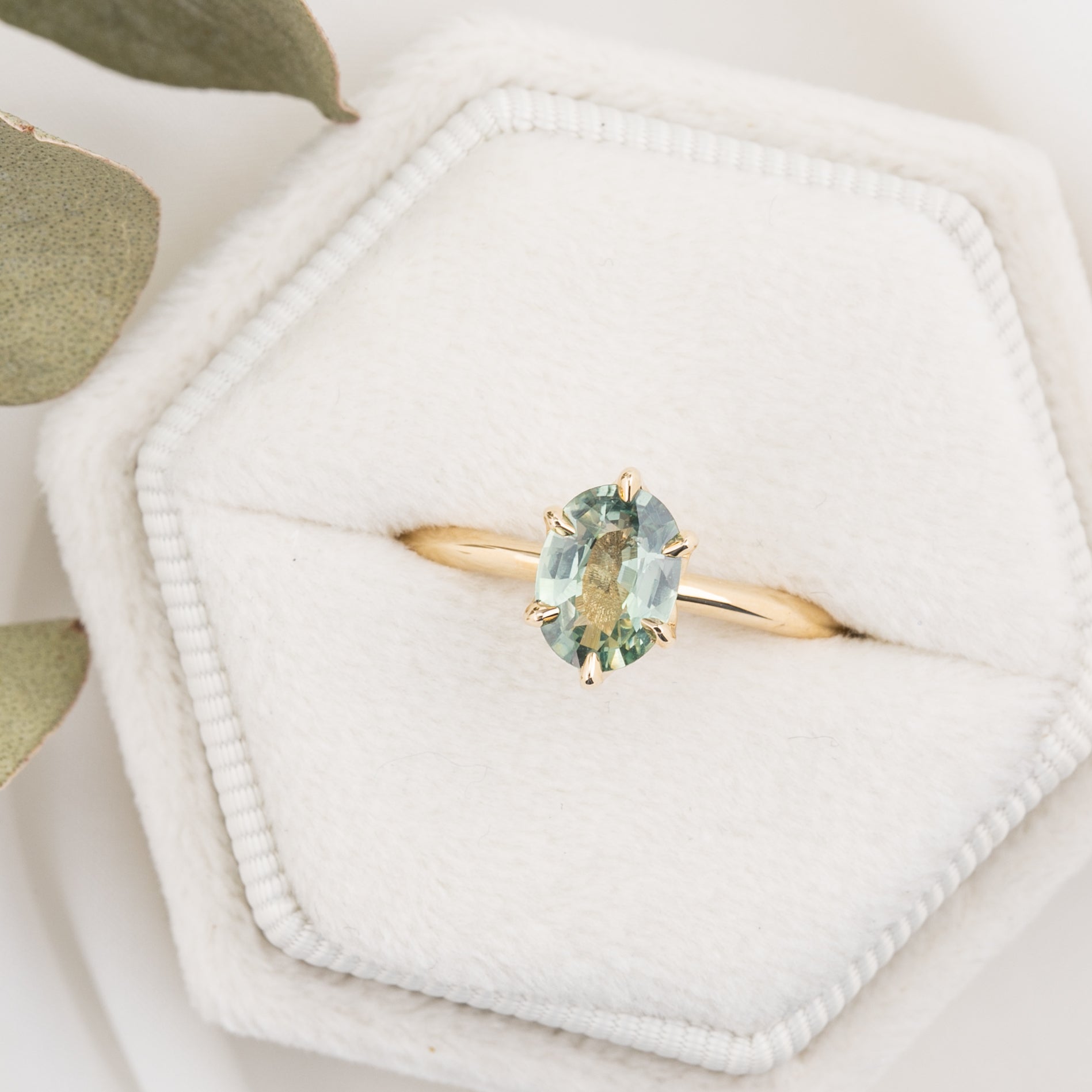 Floryn Ring 1.11ct Green Unheated Oval Sapphire, 14K Yellow Gold (One of a kind)