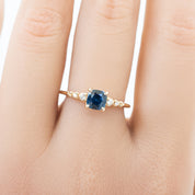 Estel Fleur Four Prongs Ring, 0.83ct Deep Teal Blue Montana Sapphire, 14k Yellow Gold (One of a kind)