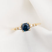 Estel Fleur Four Prongs Ring, 0.83ct Deep Teal Blue Montana Sapphire, 14k Yellow Gold (One of a kind)