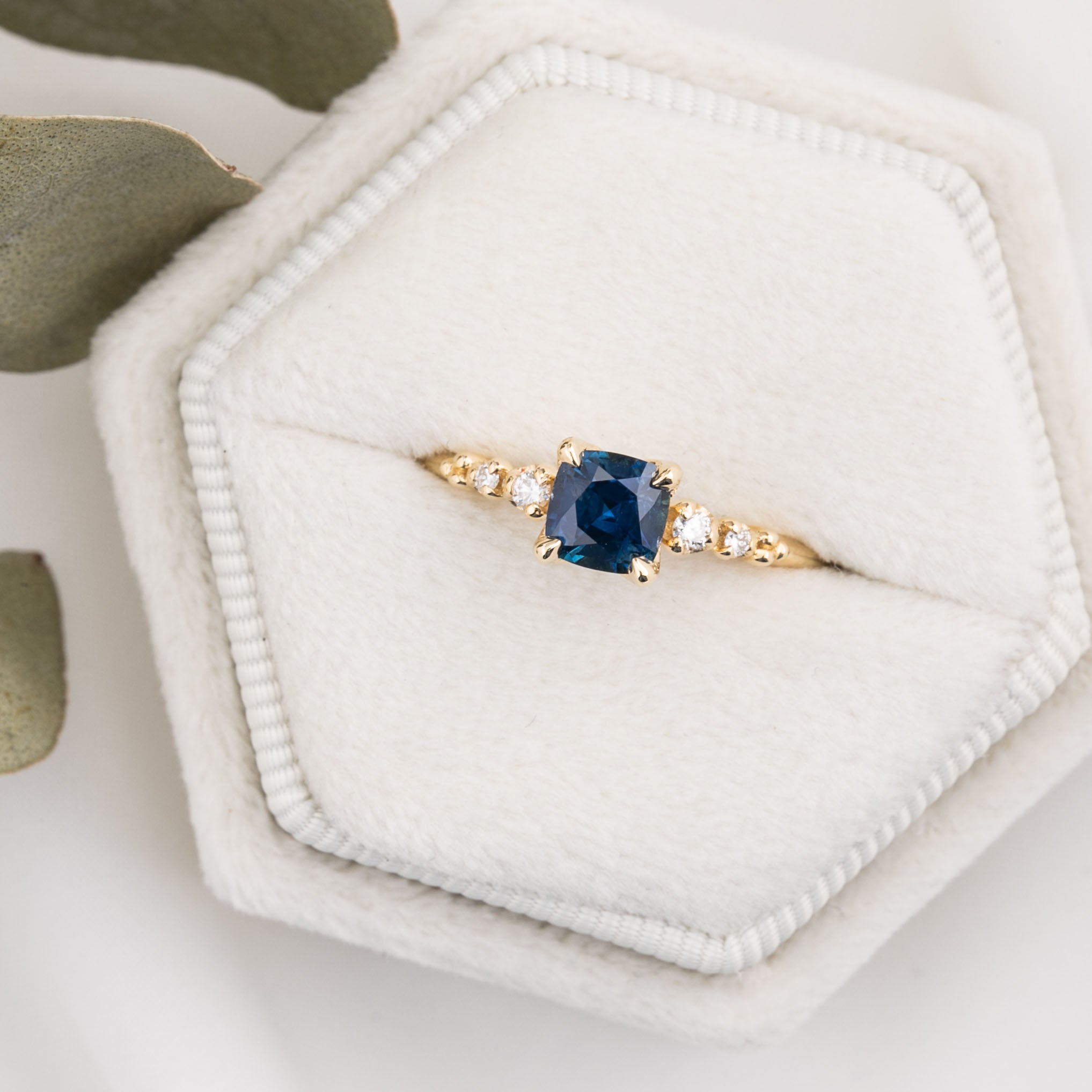 Estel Fleur Four Prongs Ring, 0.83ct Deep Teal Blue Montana Sapphire, 14k Yellow Gold (One of a kind)