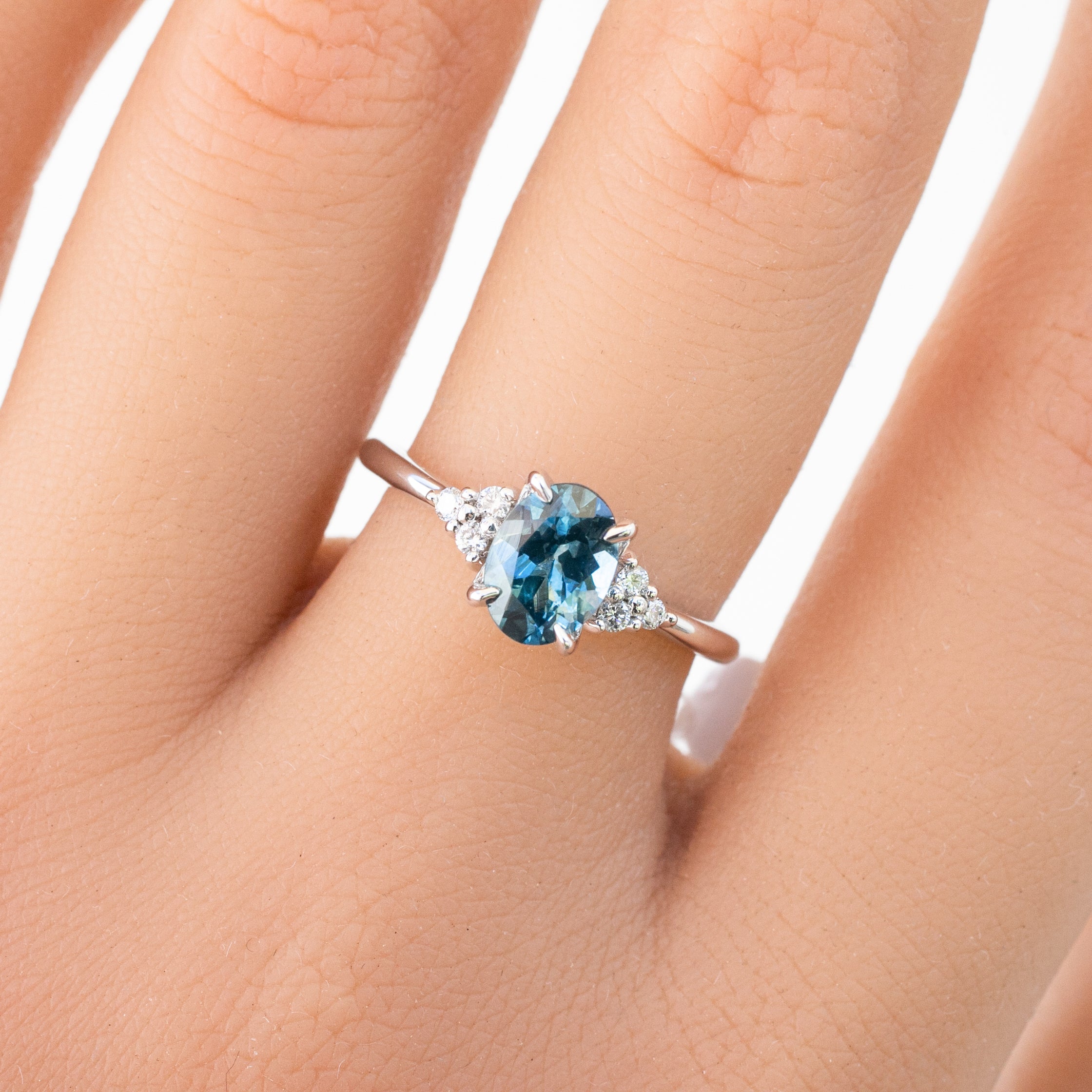 Teresa Ring 1.27ct Teal Blue Montana Sapphire, 14k White Gold (One of a kind)