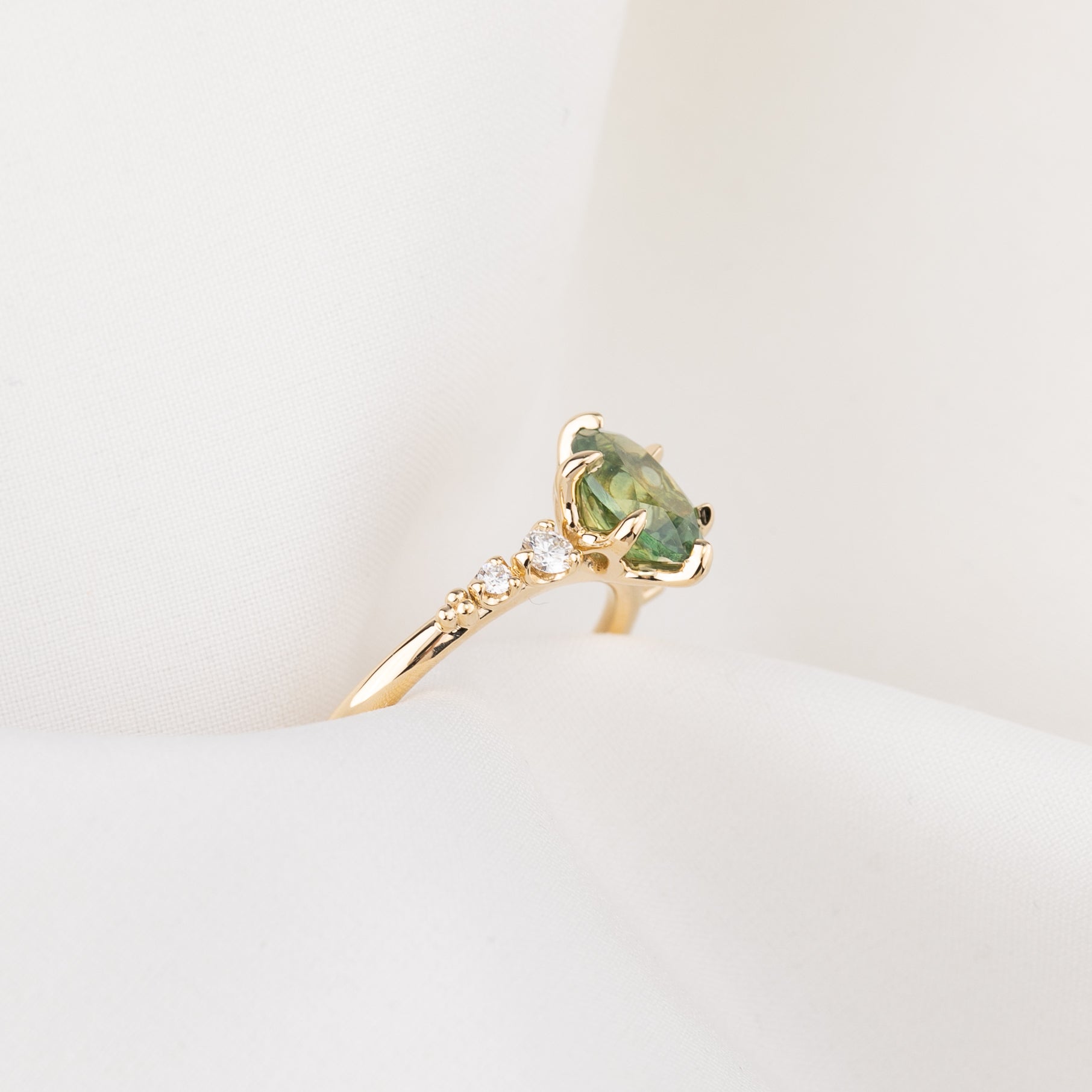 Estel Fleur Ring, 1.70ct Green Montana Sapphire